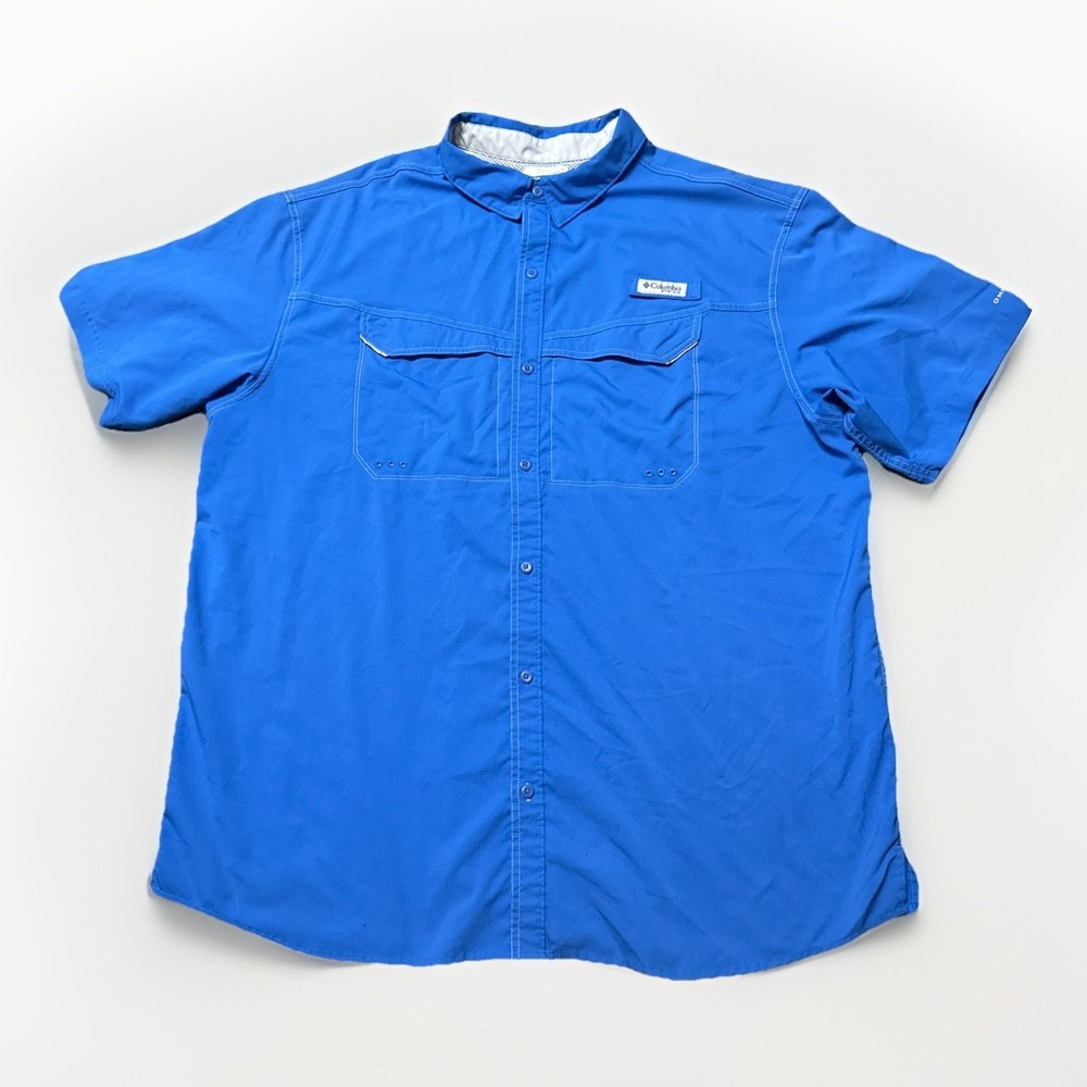 Columbia PFG Shirt‎ Mens 2XL Blue Vented Back Fishing Short Sleeve Button Down